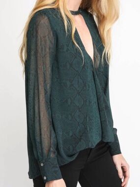 OLIVACEOUS Snake Print Keyhole Sheer Lined Blouse Top - Size Small
